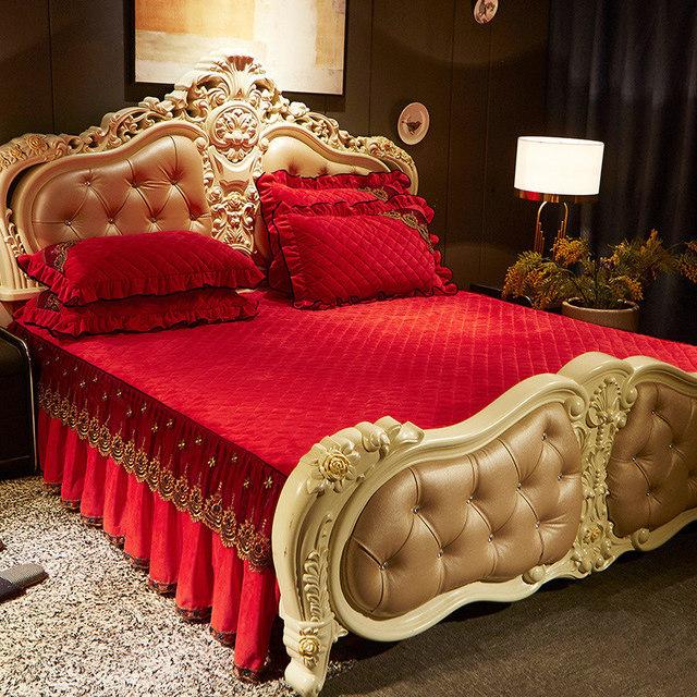 Европейский роскошный бархатный комплект покрывал, кружевная юбка с рюшами, покрывало для односпальной двуспальной кровати, стеганая толстая простыня King Queen, 3 шт.