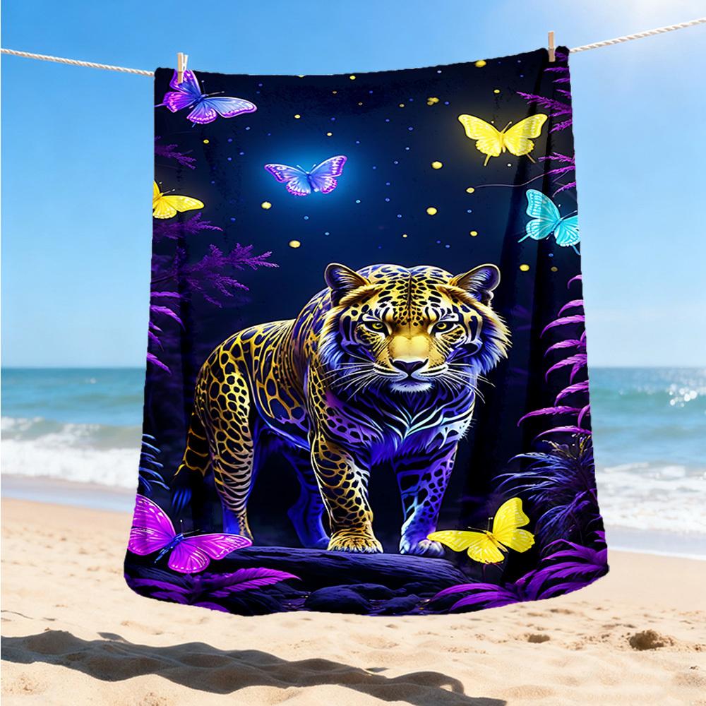 1pc Leopard Print Throw Blanket Polyester Fiber, Lightweight Flannel, Soft & Warm, All Season Use for Outdoor, Camping Digital Print