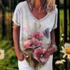 Fashion Women'S T-Shirt 3d Flowers Print Clothing V-Neck Short Sleeve Tops Summer Harajuku Ladies Pullover Oversized Female Tees