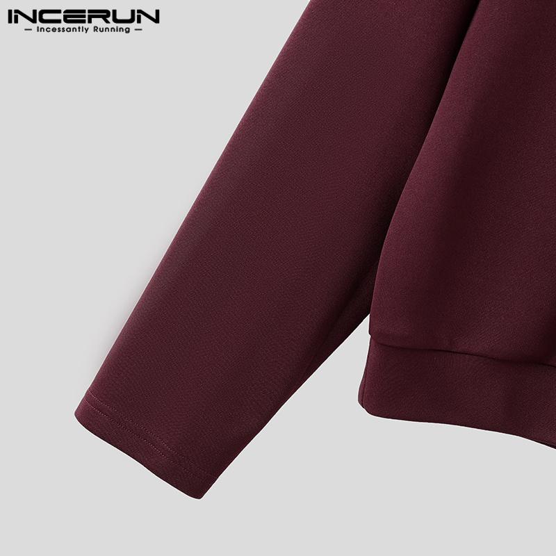 INCERUN Men V Neck Long Sleeve Open Front Tops Casual Slim Waist Pullovers