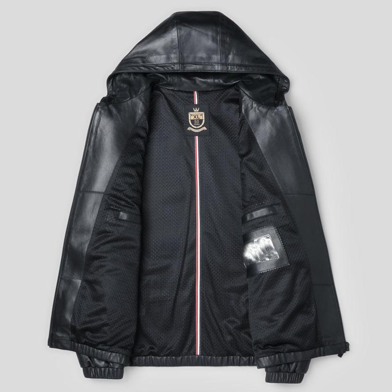 Новая стильная куртка из овчины, мужская модная повседневная кожаная куртка с капюшоном, пальто из натуральной кожи, кожаная куртка