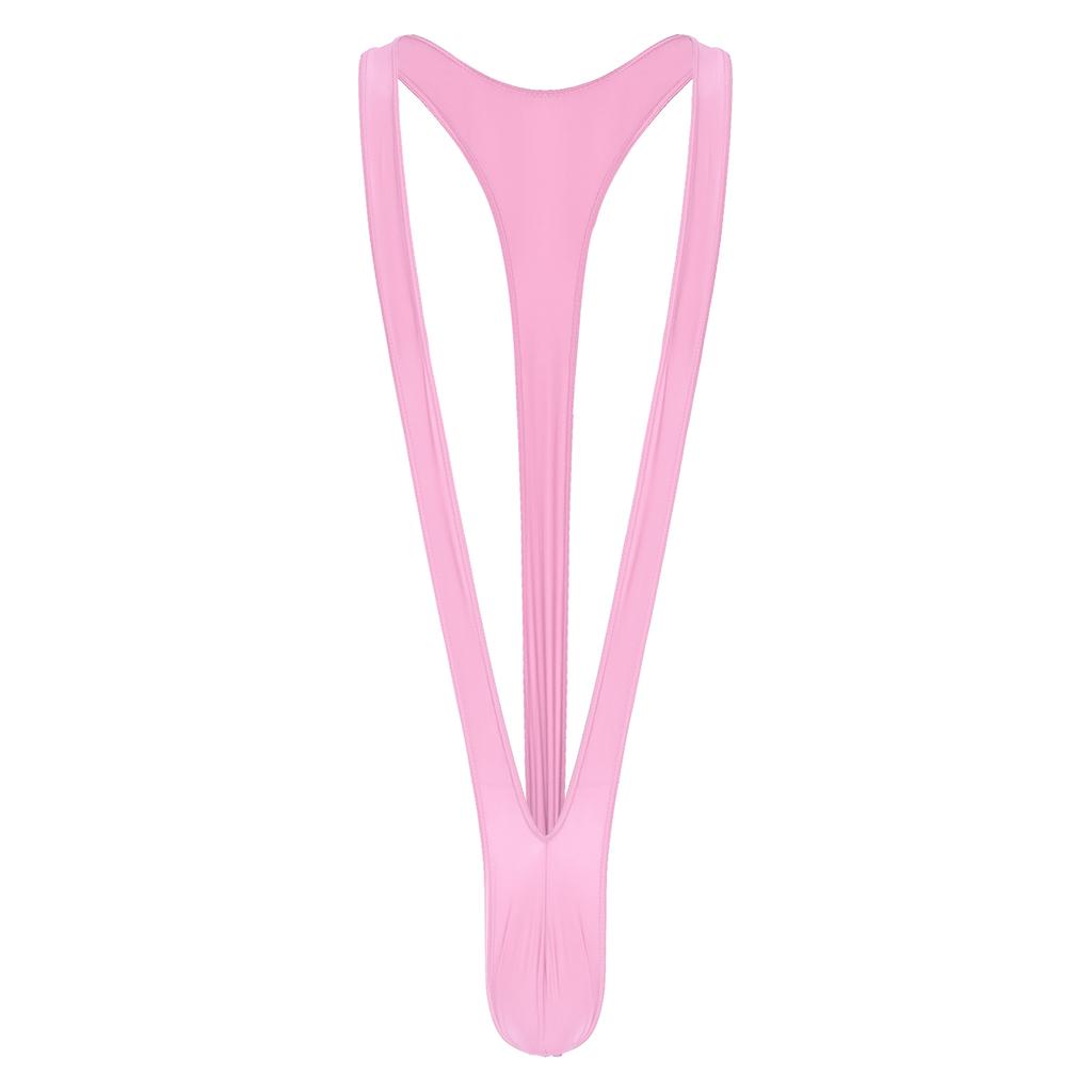 Mens Swimsuit Bodysuit M-XL Glossy Finish - Thong Mankini with Bulge Pouch & V-Shaped Suspenders