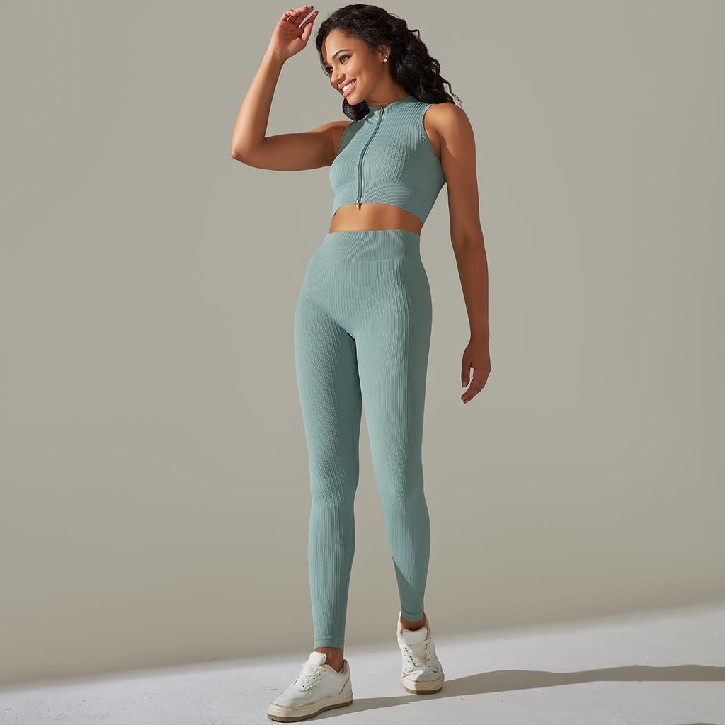 Nessaj Бесшовный жилет на молнии, спортивная одежда, женский комплект для йоги, леггинсы для тренажерного зала, пуш-ап, женская одежда для фитнеса, тренировочная одежда