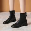 Женские ботильоны с квадратным носком, эластичные туфли из флока, на тонком среднем каблуке, черные/коричневые/бежевые, с застежкой-молнией сзади, женские размеры 34-40