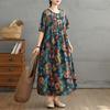 DIMANAF 2025 Summer New Plus Size Vintage Dress Women Casual Long Dress Loose Basic Floral Printing Dress