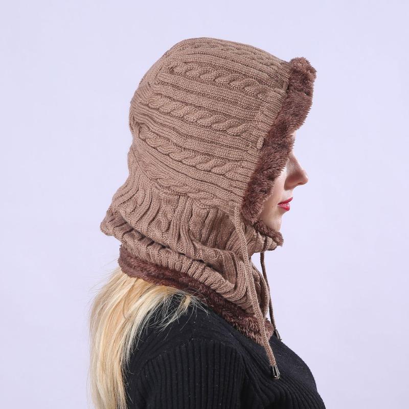 Autumn Winter Hat Men's Women's Knitting Hats & Caps Wool Cycling Cold Protective Ear Cap Fried Dough Twists One-piece Plush Thickened Pullover Hat