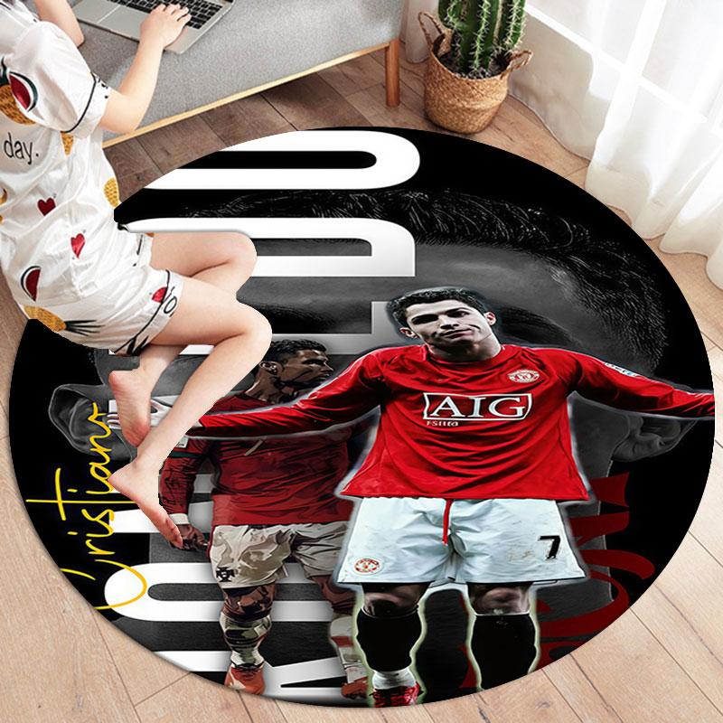 Круглый ковер CR7, Ковер для гостиной, спальни, дивана, игровой комнаты, Нескользящий коврик