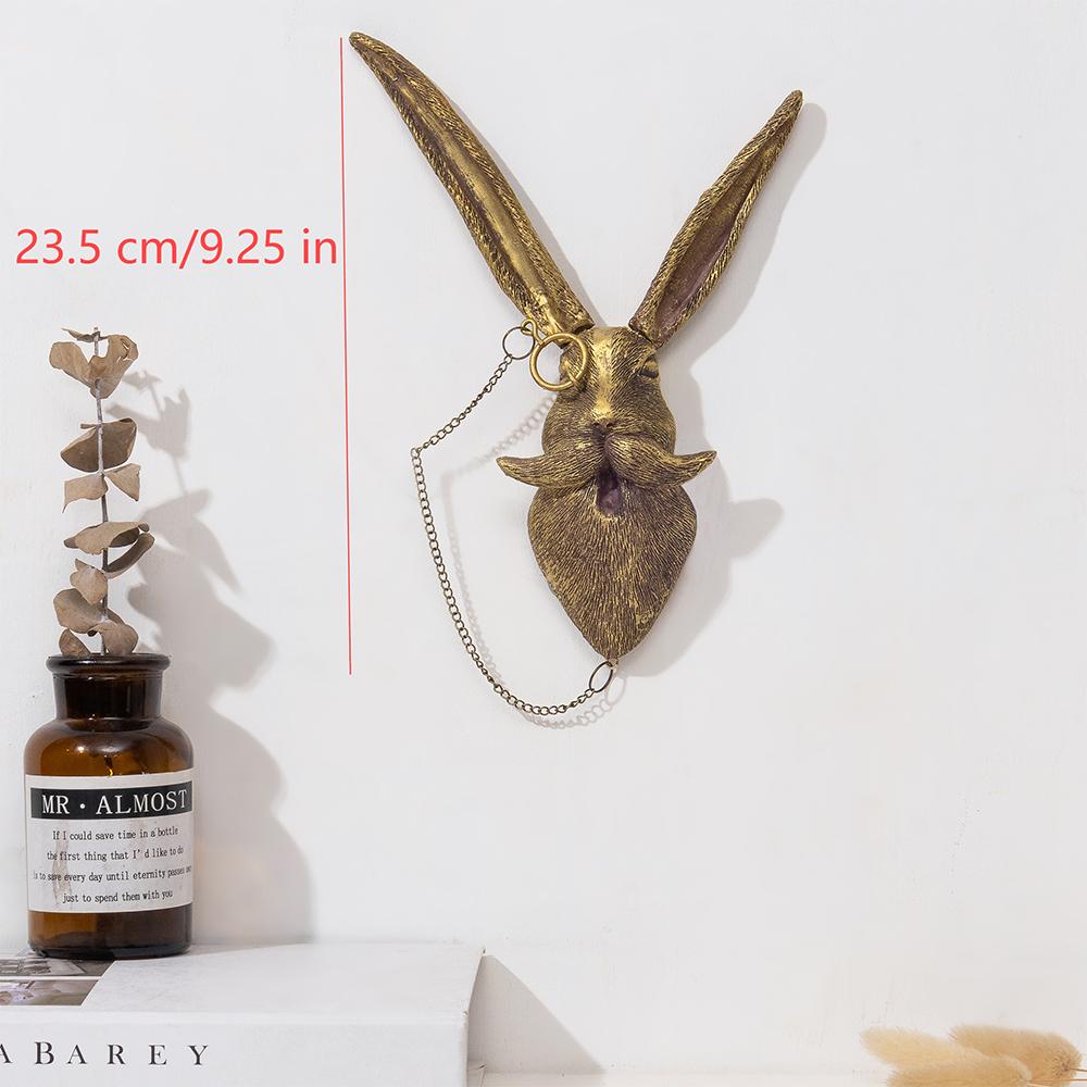 Antique Bronze Resin Animal Pendant Golden Deer Head Wall Storage Hook Up Background Wall Accessories Decorative Figurines
