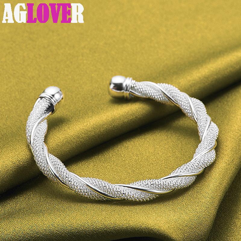 Ювелирные изделия из стерлингового серебра 925 пробы для женщин и мужчин, широкий плетеный браслет из сетки