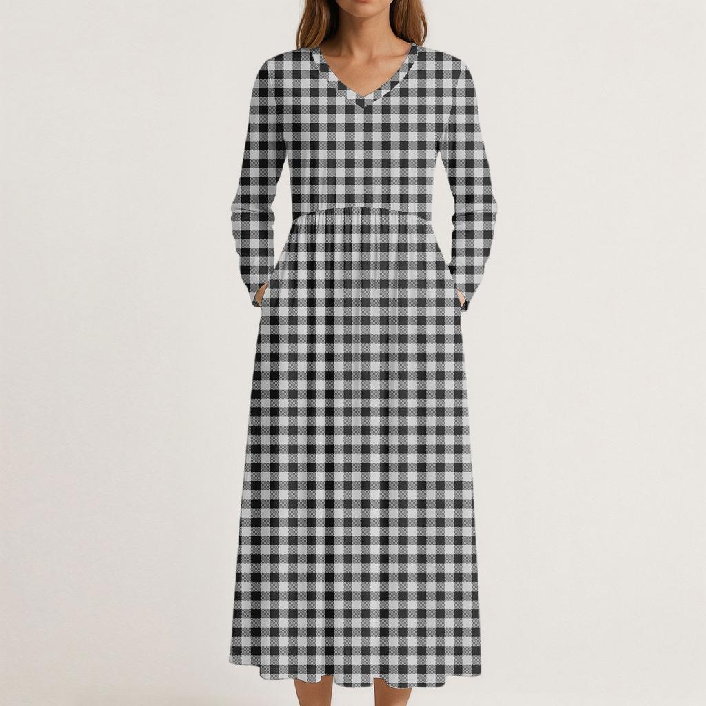 Платье для женщин длинное бохо пляжное платье элегантное макси-платье V-образный вырез длинный рукав платье с карманами