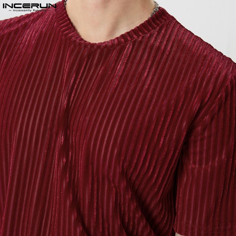 INCERUN Летние мужские футболки с коротким рукавом и круглым вырезом, повседневные блестящие футболки