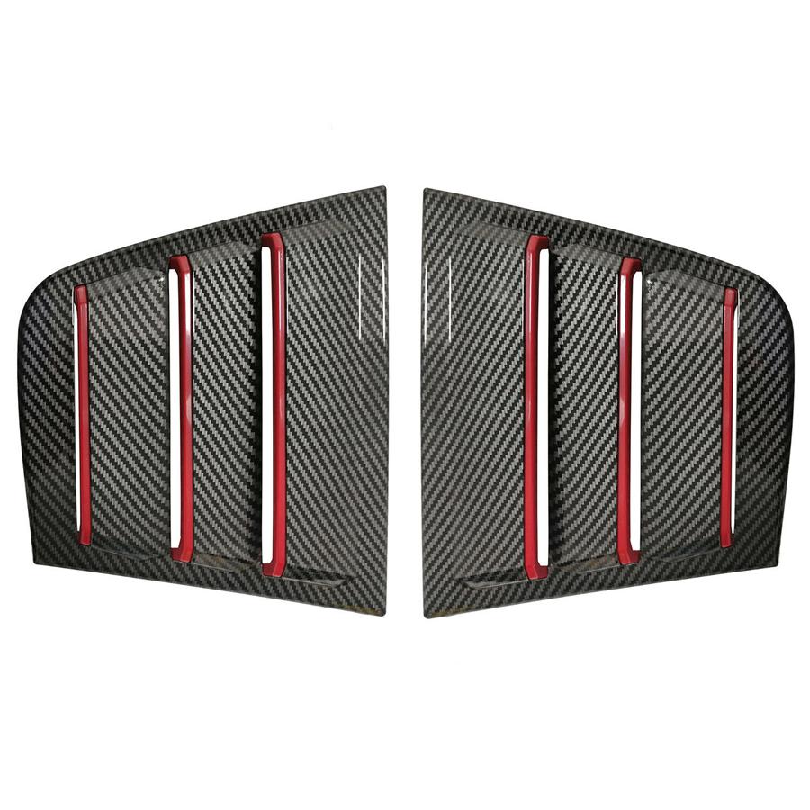 2x Carbon Look w/Red Trim Rear Side Window Louver Cover For 11-21 Dodge Charger