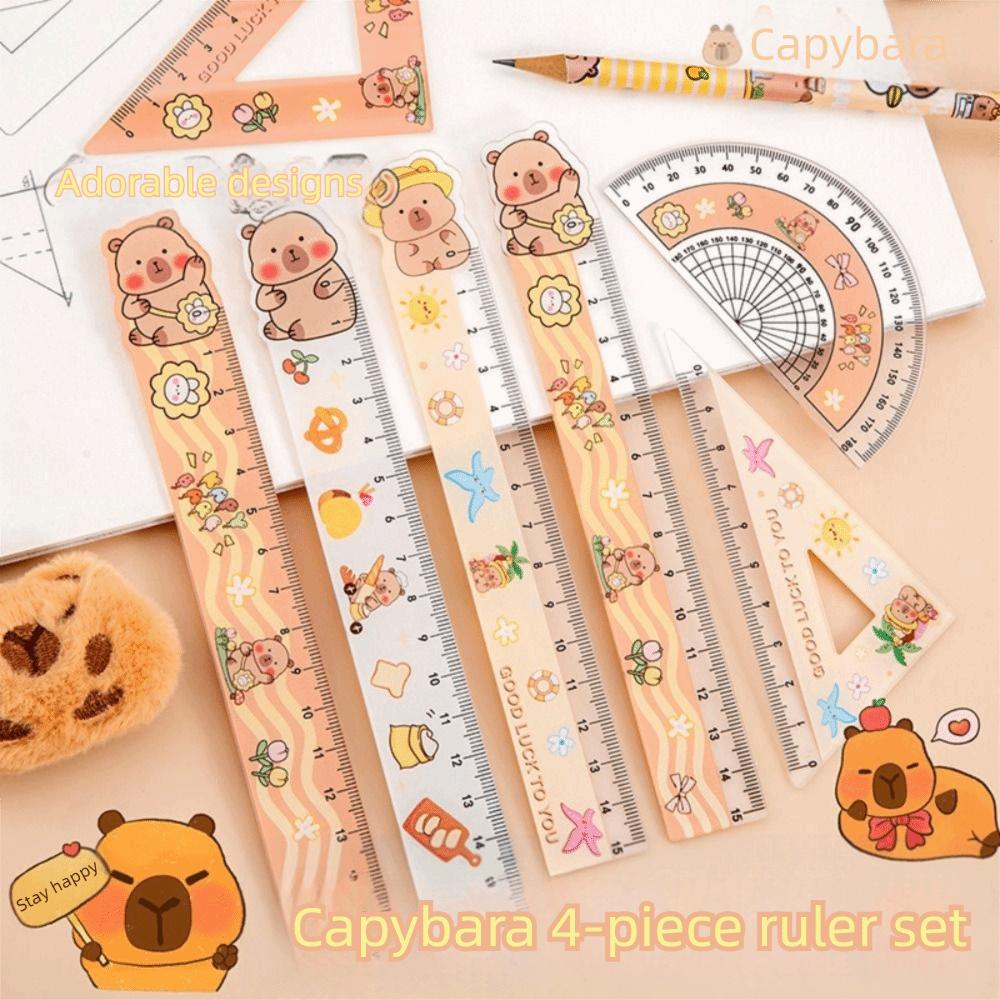 4pcs/set Office Supplies Soft Ruler Set Drawing Tools Straight Ruler Capybara Set of Rulers