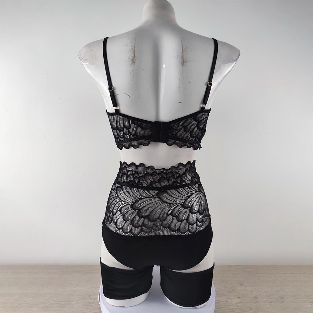 Сексуальное женское белье, сплошной цвет, сексуальный кружевной узор, прозрачная лента, веревочное белье, трехточечный сексуальный костюм