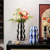 Modern niche simple striped vase flower arrangement high-end creative retro painted ceramic vase