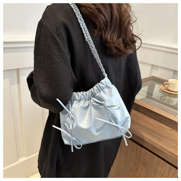 Trendy Ruched Faux Leather Bucket Bag for Women, Fashion Chain Shoulder Crossbody Hobo Purse, Casual Chic Handbag