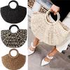 Women Ins Blogger with The Same Semicircle Straw Woven Rattan Handbag