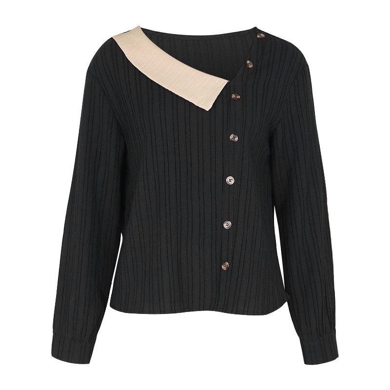 Весенне-осенняя женская рубашка с v-образным вырезом, темпераментный элегантный топ с длинными рукавами