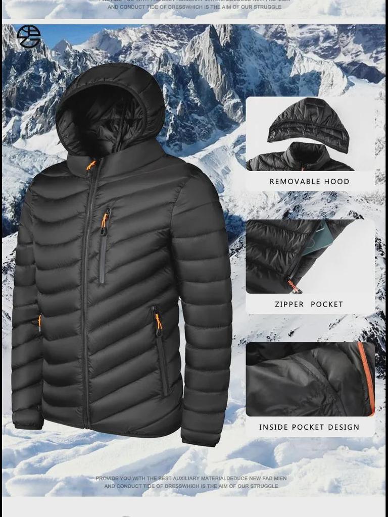 Мужская повседневная легкая хлопковая куртка со съемным капюшоном, большой размер