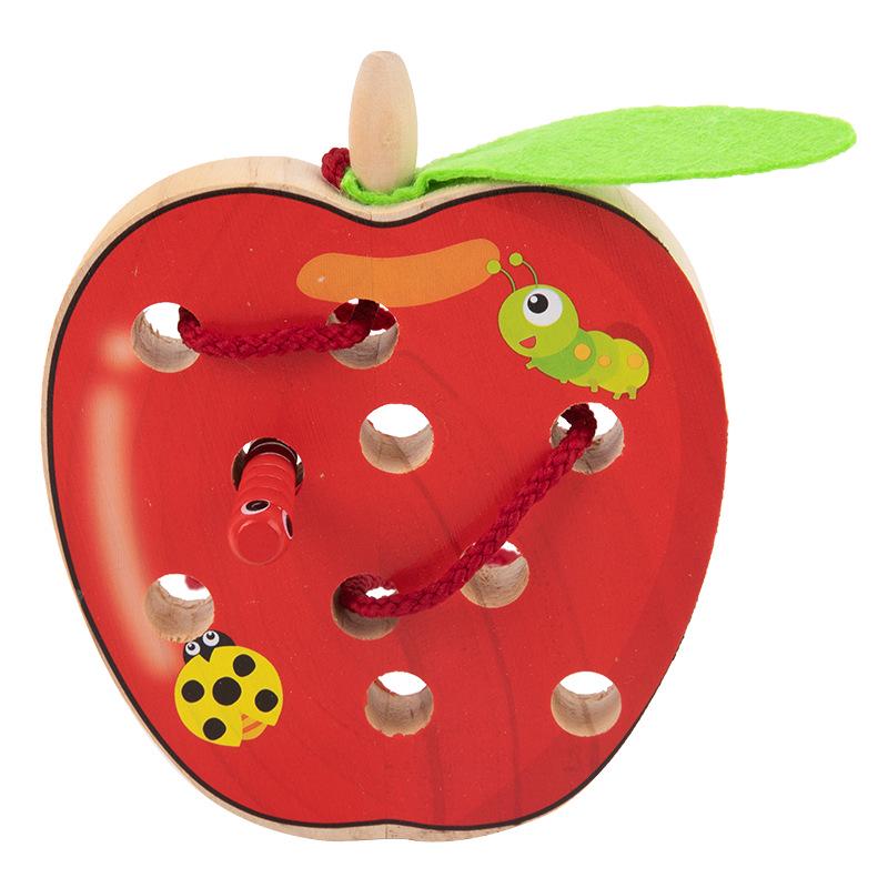 Деревянная игра-шнуровка «Фрукты»: Пазл Монтессори «Червячок и яблоко» для детей