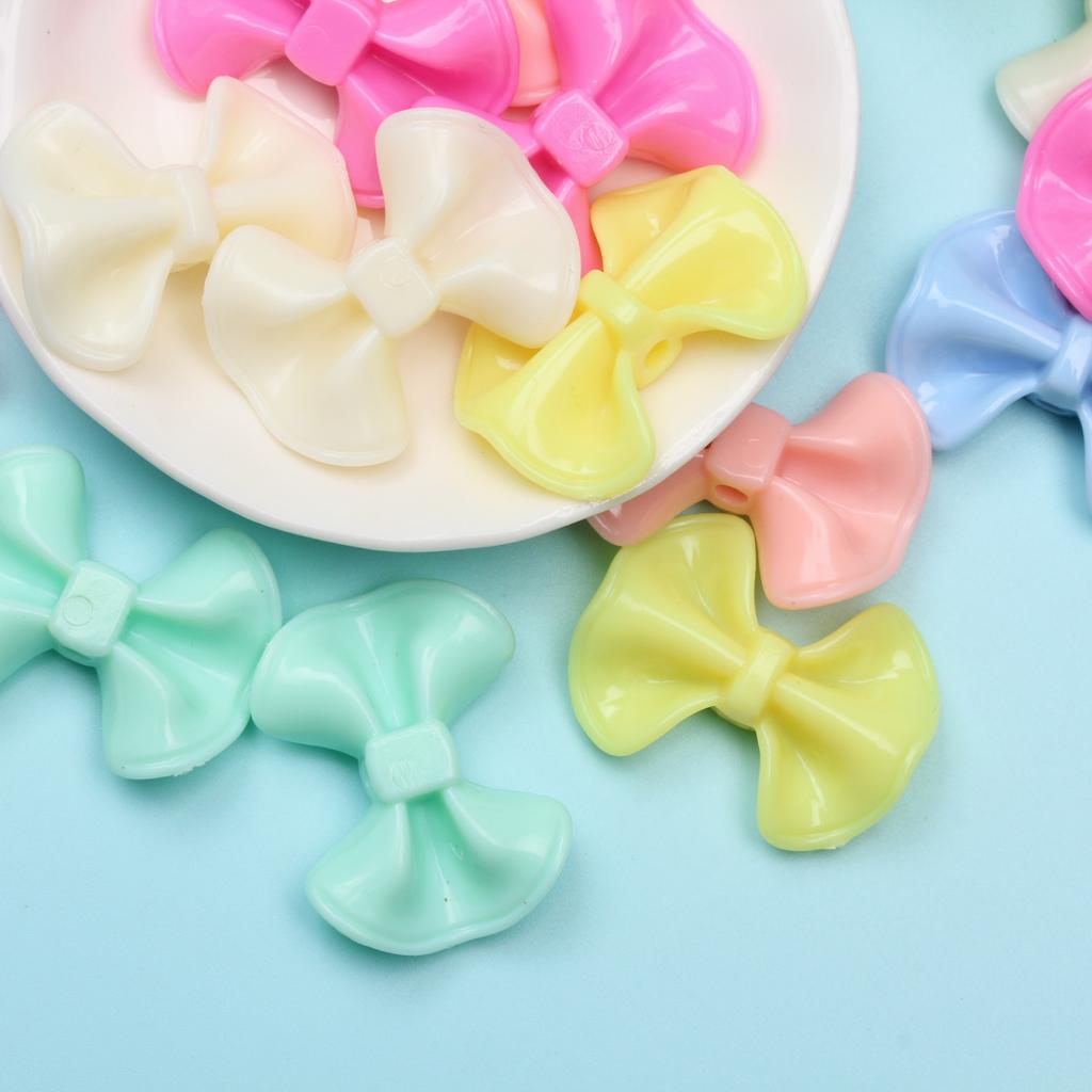 Unisex Fashion Cream Bow Beads Candy Color Perforated Pendant 23.2*31mm DIY Bowknot Fashion Handmade Acrylic