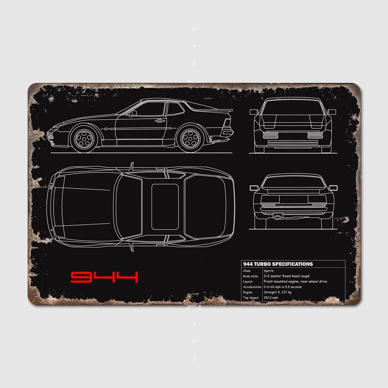 The 944 Blueprint Metal Plaque Metal Plaque Poster Mural Painting Retro Pub Garage Tin Sign Posters