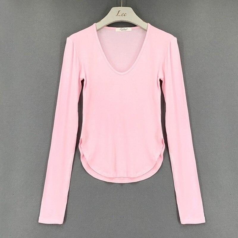Autumn Long Sleeve Tshirt Women Fashion Slim White Woman Tshirts Tops High Elasticity Thin Skinny Tee Shirt Clothing 16075
