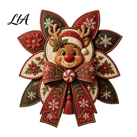 Handmade Fabric Decorations Christmas Quilt Bow DIY Sewing Kit, 3D Decorative Ornament, Pre-cut Quilting Projects for Beginners And Step-by-Step Guide