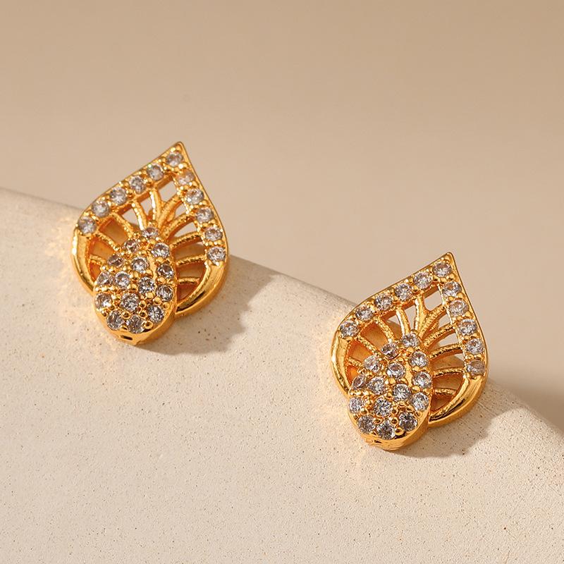 Leaf Micro Inlaid Zircon Water Drop Overlap Design 18k Gold Plated Earrings For Women