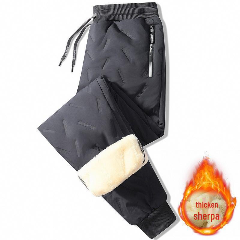 Мужские зимние водонепроницаемые плюшевые брюки для снега - плотные, ветрозащитные, с манжетами, повседневные брюки из овчины