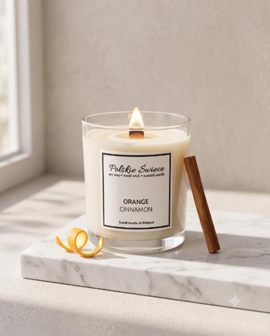 soy candle with a wooden wick + ORANGE CINNAMON
