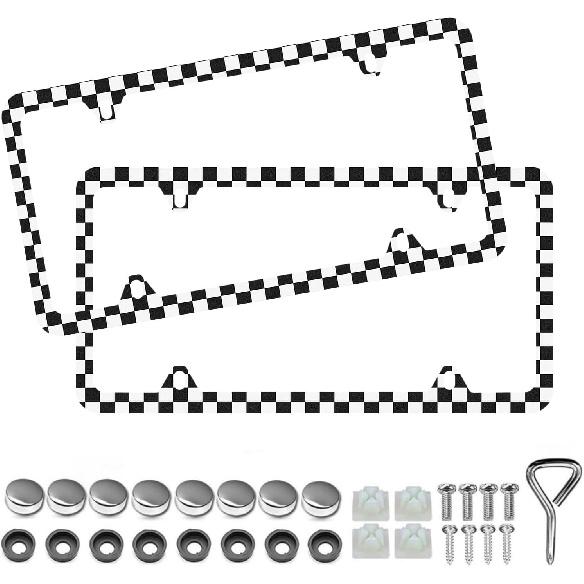 Light Blue Seashells Beachy License Plate Frame - Unobstructed Narrow-Edge 2 Packs Universal Stainless Steel Car License Plate Frames Holder Solid