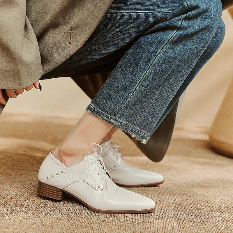 Мода Классические Женские Туфли Весна Осень Офисные Дамские Повседневные На Низком Каблуке Удобные Из Натуральной Кожи На Шнуровке Туфли На Высоком Каблуке Женские