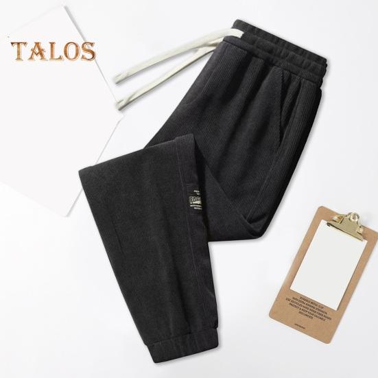 Winter Fall Men Sport Pants Loose Drawstring Elastic Waist Thick Plush Pockets Plus Size Ankle-banded Solid Color Exercise Trousers Daily Wear