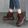 Johnature Genuine Leather Thick Sole Boots Vintage Versatile Lace Up Cowhide Short Boots