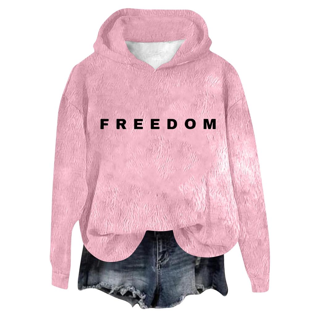 Women's Hooded Long Sleeve Printed Flannel Top Hooded Sweatshirt