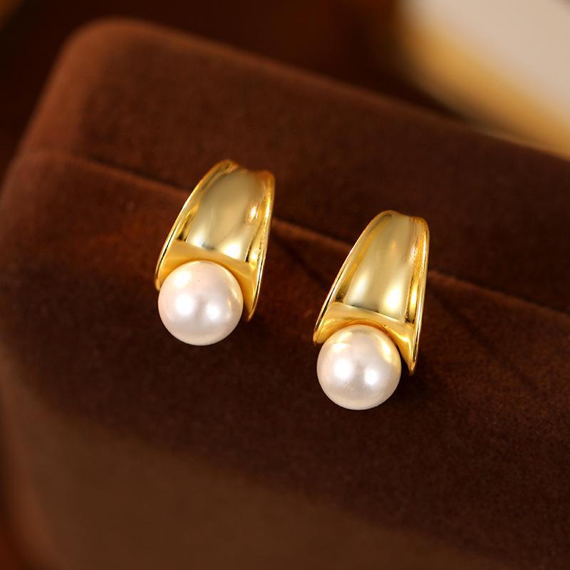 Серьги Banyan Tree S925 Silver Geometric Shell Crescent с жемчугом для женщин