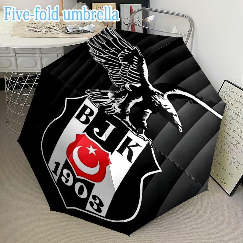 Beşiktaş Istanbul Crest Emblem Mini Five-Fold Lightweight Umbrella, Eight-Bone Frame, Perfect for Home Travel and Outdoor Use in Any Season