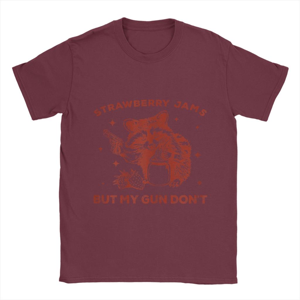 Men Strawberry Jams But My Don't Funny Raccoon T Shirt 100% Cotton Tops Novelty Short Sleeve O Neck Tee Shirt Printed T-Shirts