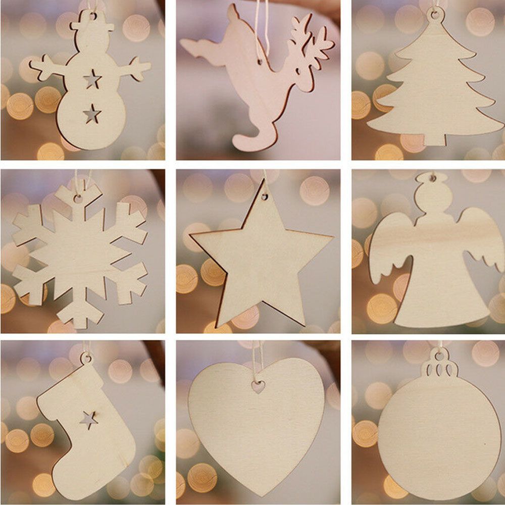 Pendant Decorations DIY Craft Christmas Decor Wood Hanging Tree Ornaments Snowman Snowflake Elk