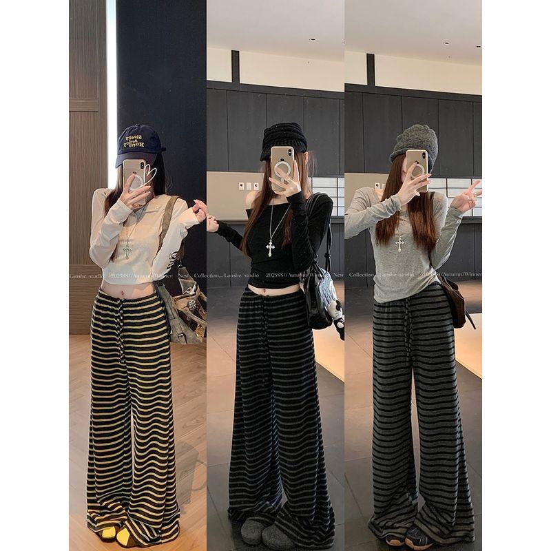 Kumikumi Idle Style Vintage Stripe Draped Casual Pants Female Autumn Loose Slimming and All-Matching Loose Pants Pants