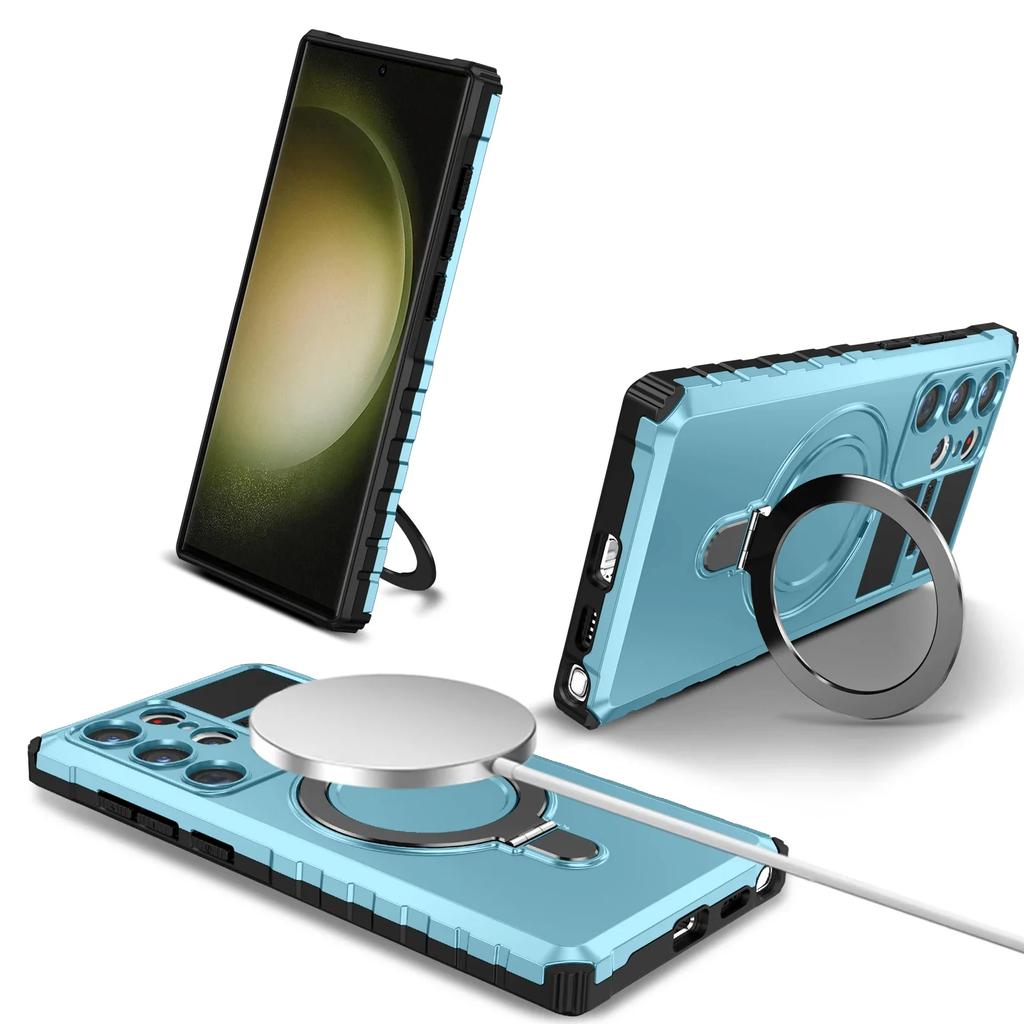 Чехол MagSafe для Samsung Galaxy S24 S23 S22 S21 S20 Ultra Plus Note 20 FE, защитное кольцо для камеры, вращающийся на 360 градусов чехол-подставка