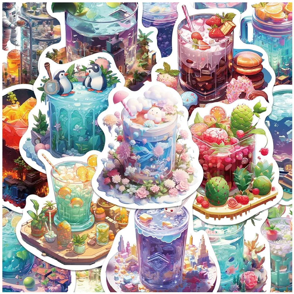 10 30 50Pcs Ins Style Art Drink Aesthetic Stickers Cartoon Plant Decals Kids Toys Diy Laptop Phone Scrapbook Decoration Sticker