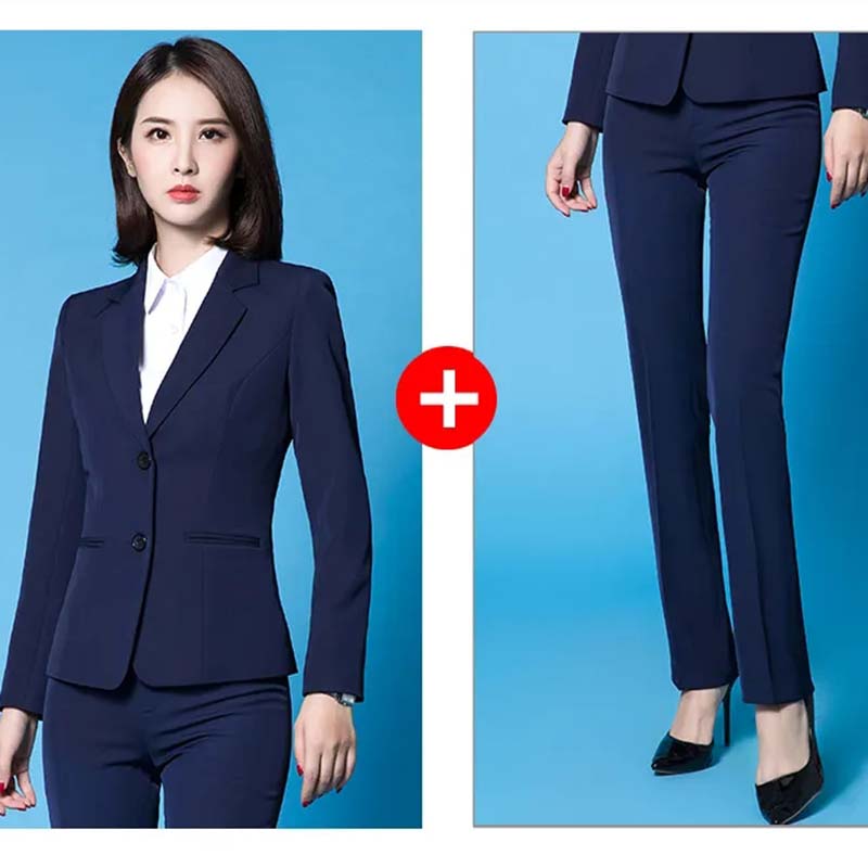 2Pcs Blazer Suit Female Temperament Professional Wear Jacket Ladies Formal Hotel Work Clothes Spring and Autumn OL Interview Suit