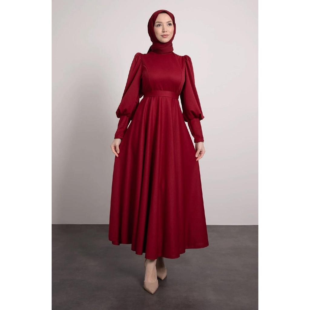 Balloon Sleeve Pleated Skirt Detailed Hijab Dress