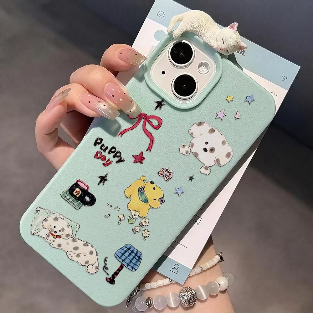 3D Чехол для телефона для iPhone 11 13 17 Pro Max 17 Air Case iPhone 13 15 16 Pro Max 12 14 Pro Max 14 15 Plus Милый 3D Котенок Мультяшный Кожаный