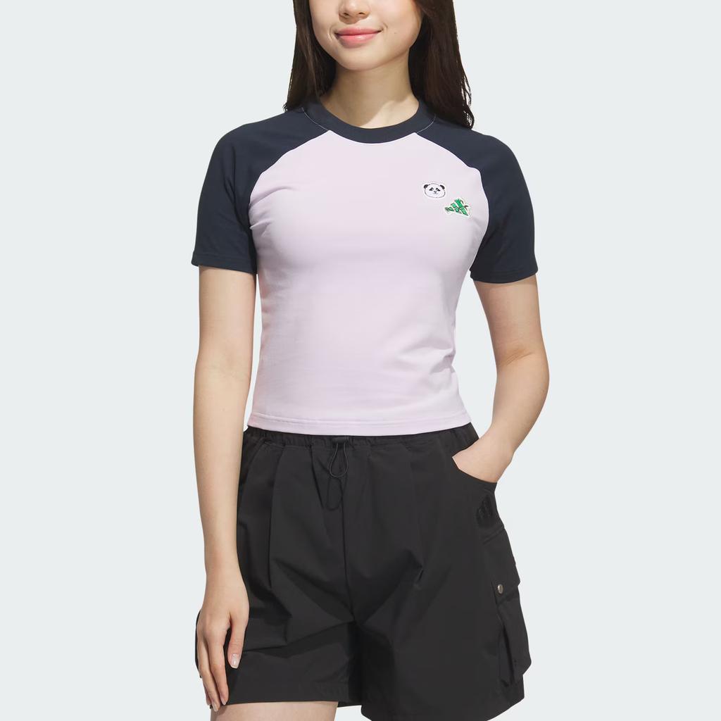 Adidas Графическая футболка реглан Женские топы Ледяной лавандовый Аврора-чернильно-синий KC1497