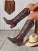 New Women's Western Cowgirl Boots Embroidered Pointed Toe Chunky Heel Cowboy Mid-Calf Boots Fashion Elegant Riding Outdoor Shoes
