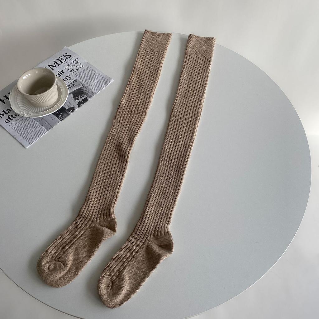 Женские чулки в японском стиле, длинные носки для школьниц в студенческом стиле, хлопковые вязаные однотонные чулки до бедра