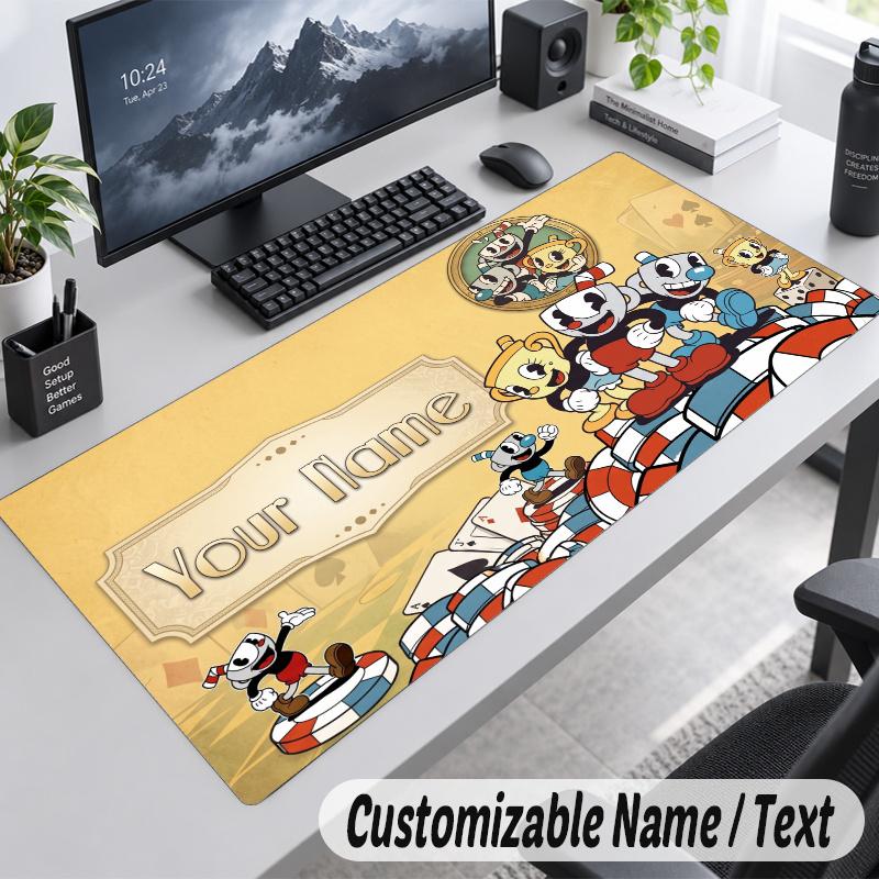 Cuphead Personalized Large Mouse Pad Custom Name Text Extended Desk Mat Gaming Mousepad